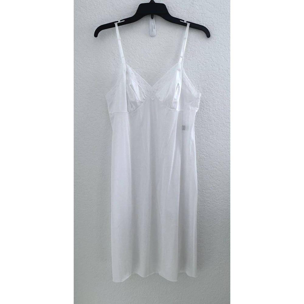 Vanity Fair White Lace Trim Slip Dress Style 10 103 Women's Size 36 22" 42" Vtg
